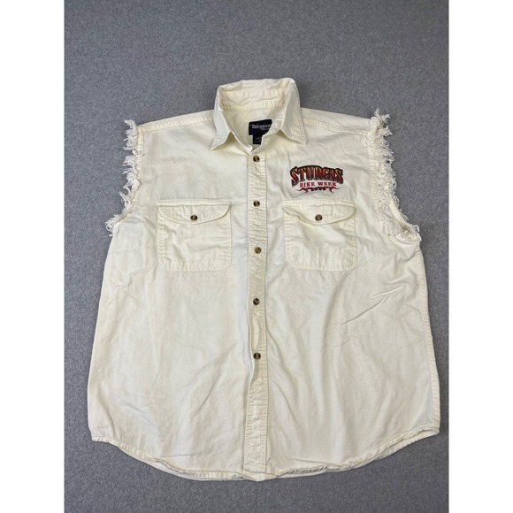 Sturgis Bike Week Sleeveless Shirt Mens XL Biege 2008 Button Up Thunder Threads - Picture 3 of 10